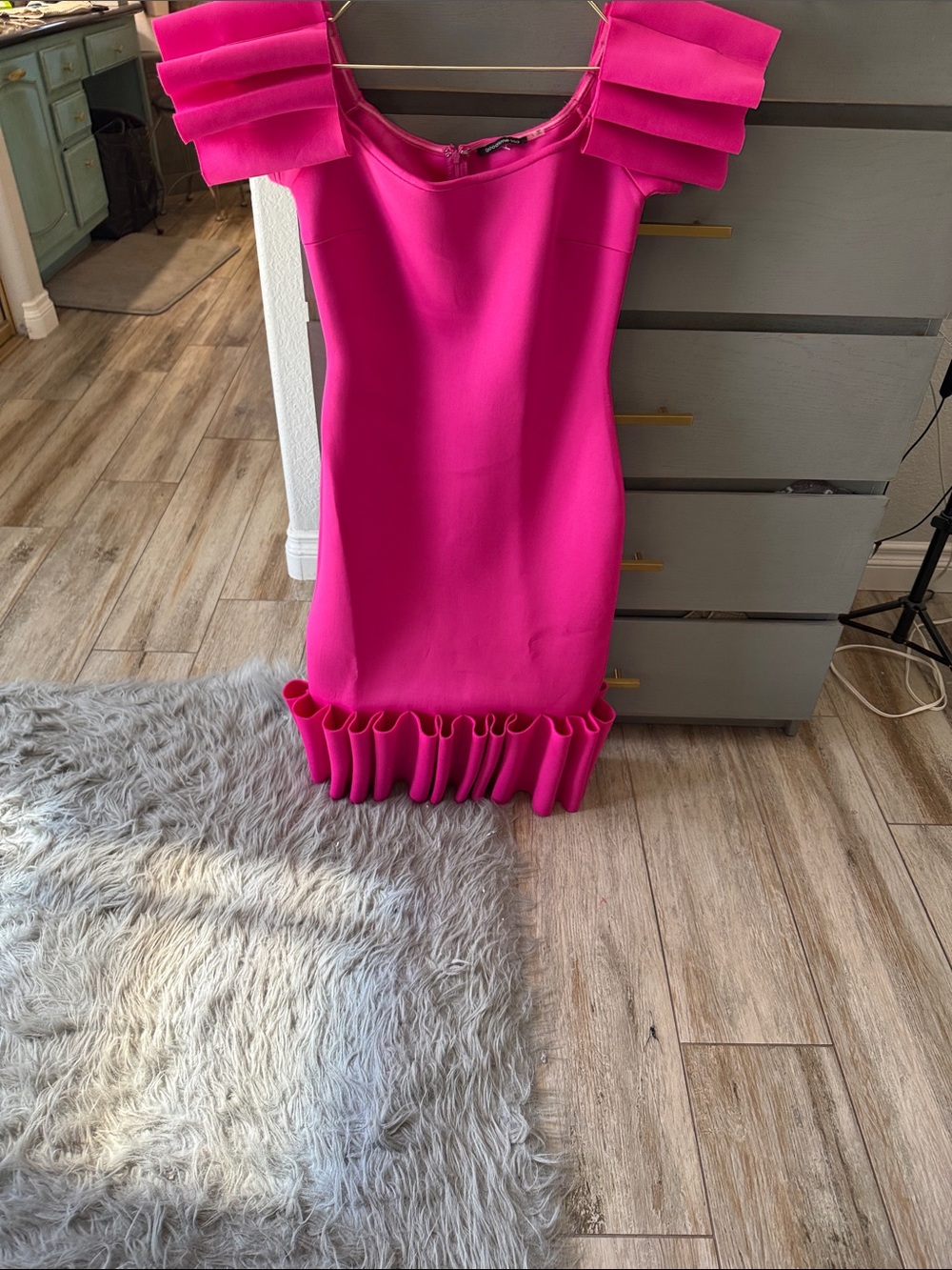 Hot Pink Ruffle-Trim Women’s Dress